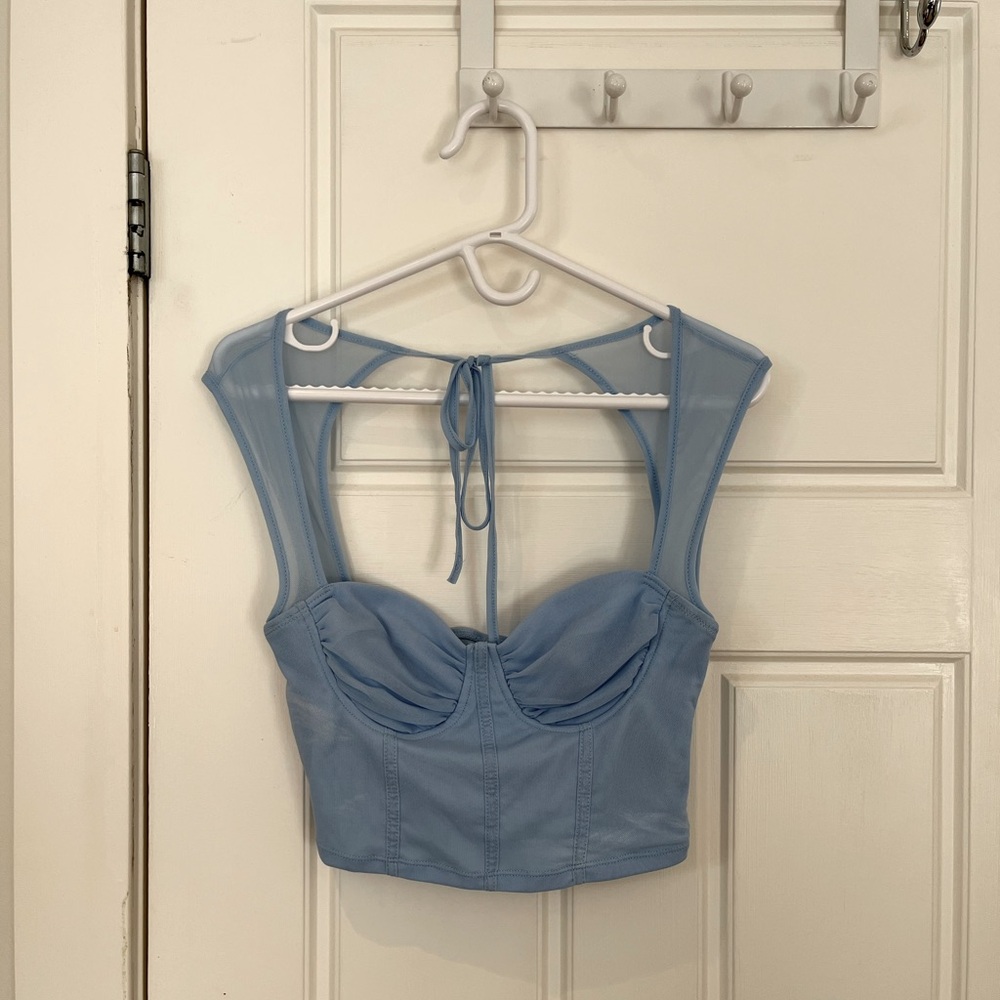 Shein going out top, baby blue, size M